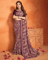 Vishal Prints Mauve Printed Criva Crepe Saree With Fancy Border