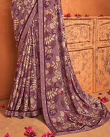 Vishal Prints Mauve Printed Criva Crepe Saree With Fancy Border