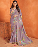 Vishal Prints Mauve Printed Criva Crepe Saree With Fancy Border
