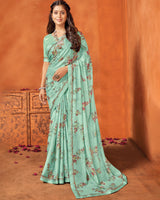 Vishal Prints Sea Green Printed Criva Crepe Saree With Fancy Border