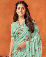Vishal Prints Sea Green Printed Criva Crepe Saree With Fancy Border