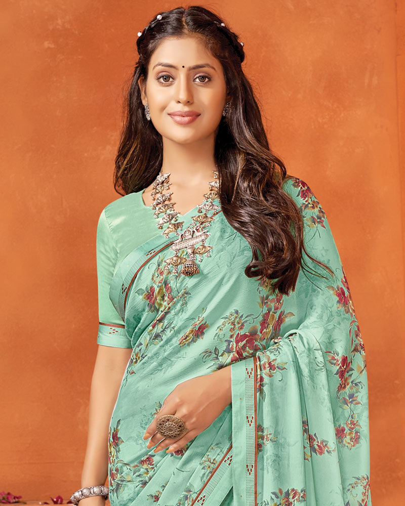 Vishal Prints Sea Green Printed Criva Crepe Saree With Fancy Border