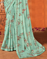 Vishal Prints Sea Green Printed Criva Crepe Saree With Fancy Border