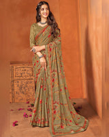 Vishal Prints Shadow Green Printed Criva Crepe Saree With Fancy Border