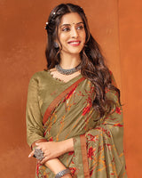 Vishal Prints Shadow Green Printed Criva Crepe Saree With Fancy Border