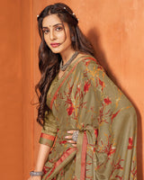 Vishal Prints Shadow Green Printed Criva Crepe Saree With Fancy Border