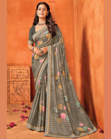 Vishal Prints Sand Dune Brown Printed Criva Crepe Saree With Fancy Border