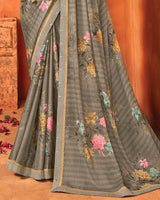 Vishal Prints Sand Dune Brown Printed Criva Crepe Saree With Fancy Border
