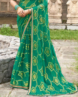 Vishal Prints Tropical Green Printed Chiffon-Brasso Saree With Zari Border