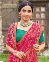 Vishal Prints Bright Maroon Printed Chiffon-Brasso Saree With Zari Border