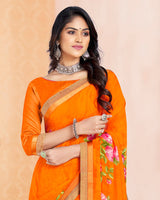 Vishal Prints Orange Printed Georgette Saree With Border
