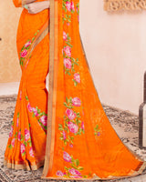 Vishal Prints Orange Printed Georgette Saree With Border