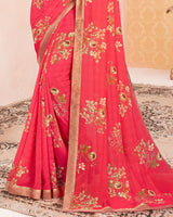 Vishal Prints Pinkish Red Printed Georgette Saree With Border