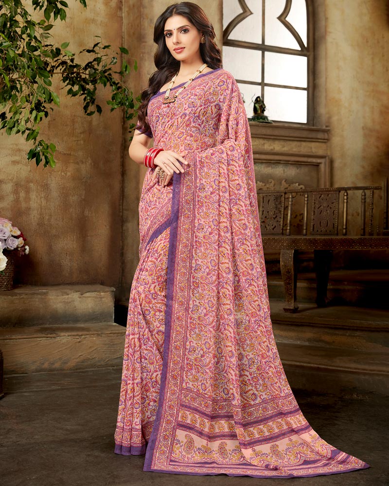 Vishal Prints Pink Digital Print Georgette Saree