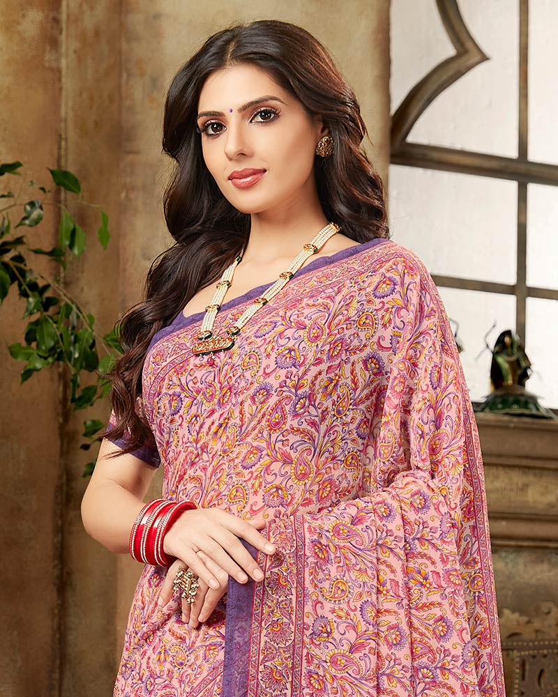 Vishal Prints Pink Digital Print Georgette Saree