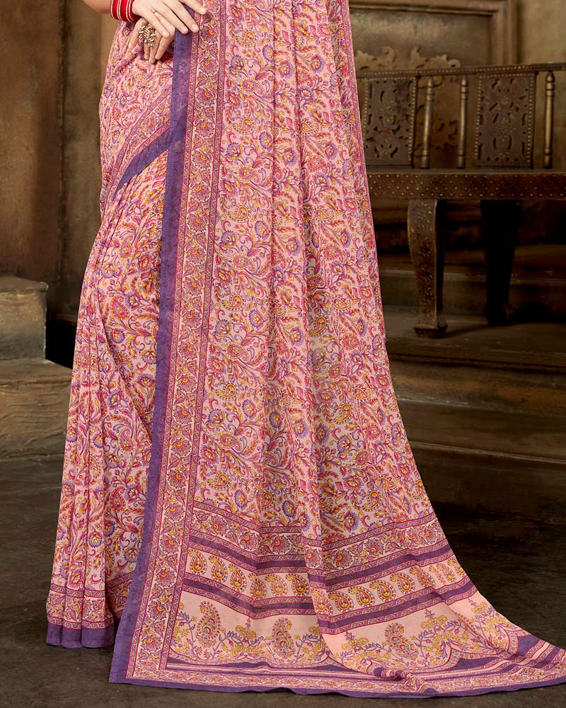Vishal Prints Pink Digital Print Georgette Saree