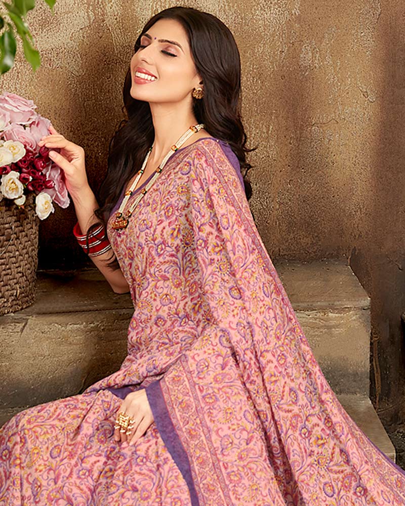 Vishal Prints Pink Digital Print Georgette Saree