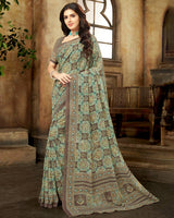 Vishal Prints Pastel Green And Dark Beige Digital Print Georgette Saree
