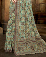 Vishal Prints Pastel Green And Dark Beige Digital Print Georgette Saree