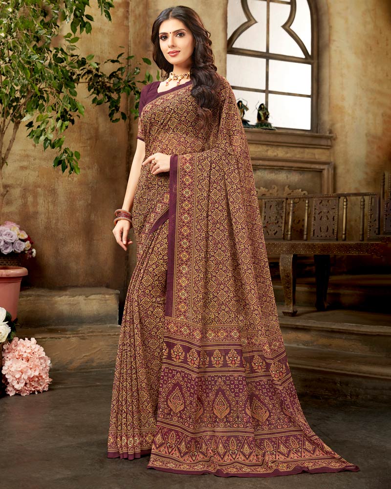 Vishal Prints Maroon Digital Print Georgette Saree
