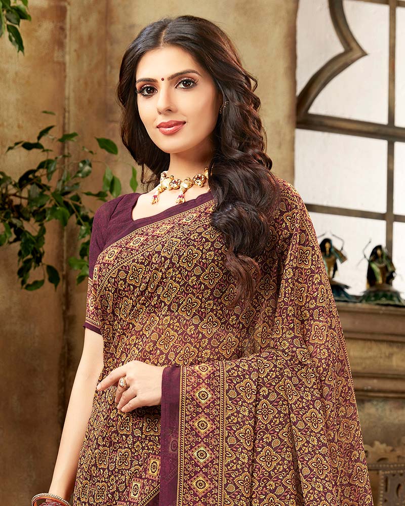 Vishal Prints Maroon Digital Print Georgette Saree