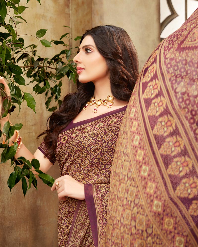 Vishal Prints Maroon Digital Print Georgette Saree