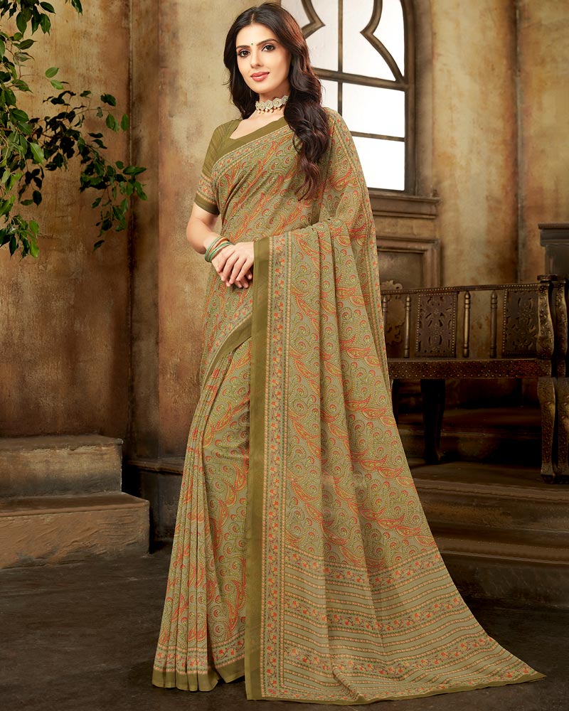 Vishal Prints Dark Beige Digital Print Georgette Saree