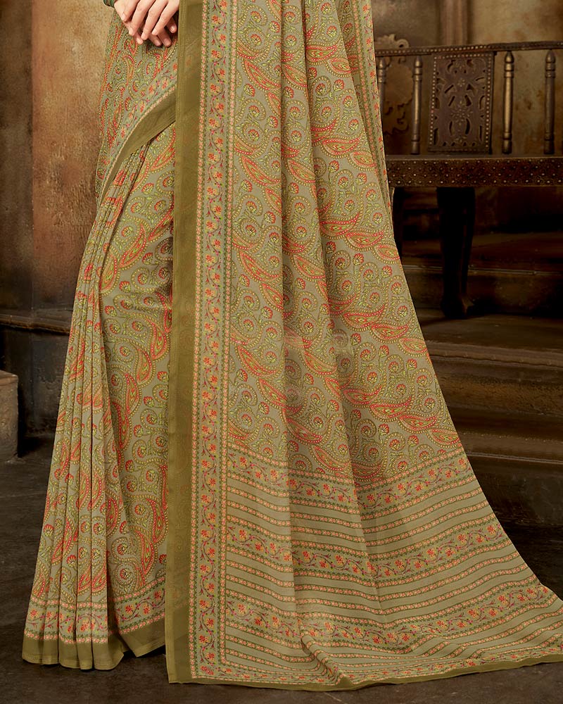Vishal Prints Dark Beige Digital Print Georgette Saree