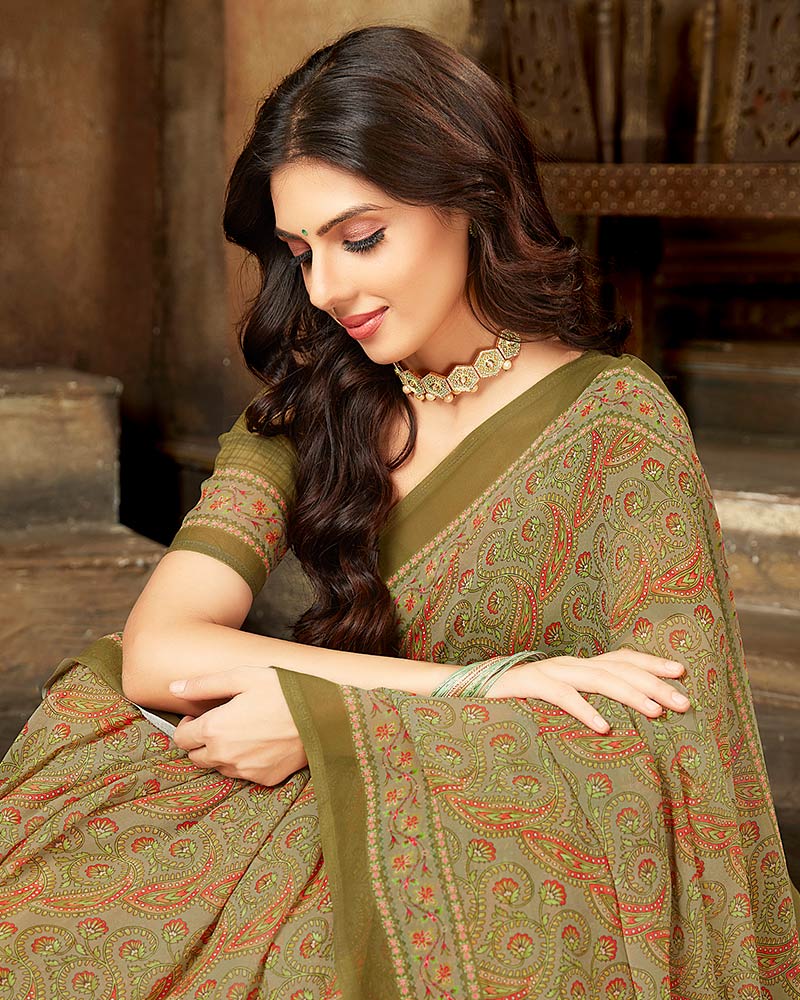 Vishal Prints Dark Beige Digital Print Georgette Saree