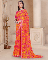 Vishal Prints Yellowish Orange Printed Georgette Saree With Fancy Border