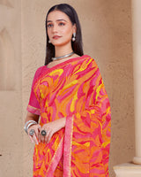 Vishal Prints Yellowish Orange Printed Georgette Saree With Fancy Border