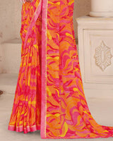 Vishal Prints Yellowish Orange Printed Georgette Saree With Fancy Border