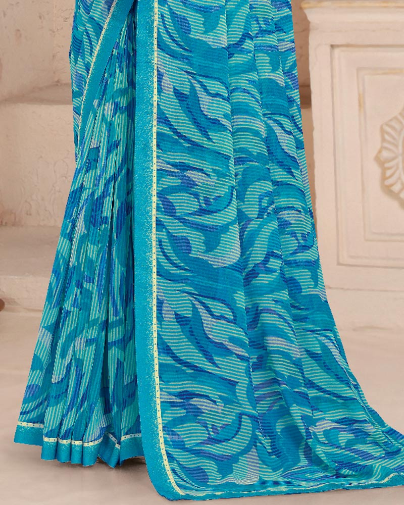Vishal Prints Pacific Blue Printed Georgette Saree With Fancy Border