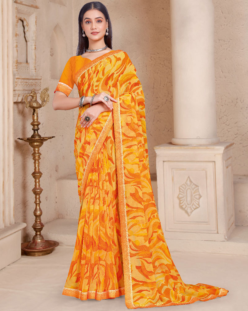 Vishal Prints Sunshine Orange Printed Georgette Saree With Fancy Border
