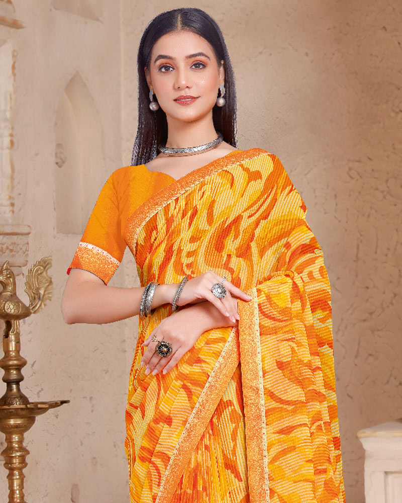Vishal Prints Sunshine Orange Printed Georgette Saree With Fancy Border