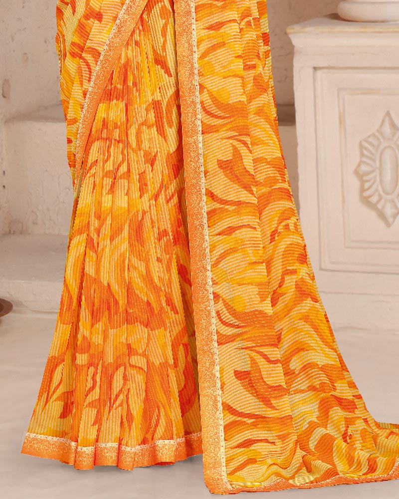 Vishal Prints Sunshine Orange Printed Georgette Saree With Fancy Border
