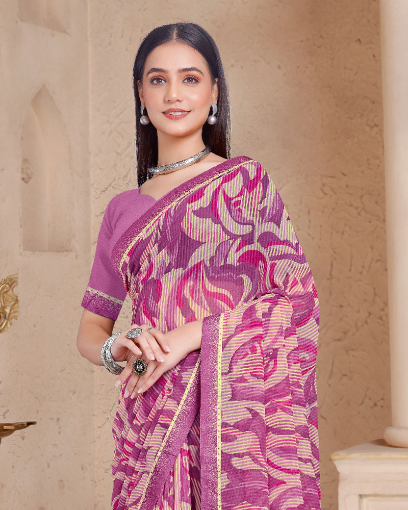 Vishal Prints Tulip Pink Printed Georgette Saree With Fancy Border