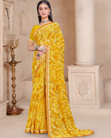Vishal Prints Pastel Yellow Printed Georgette Saree With Fancy Border