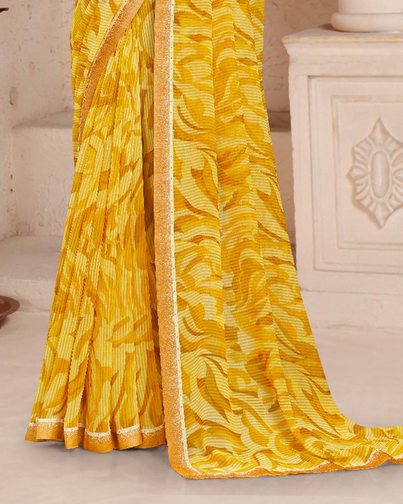 Vishal Prints Pastel Yellow Printed Georgette Saree With Fancy Border