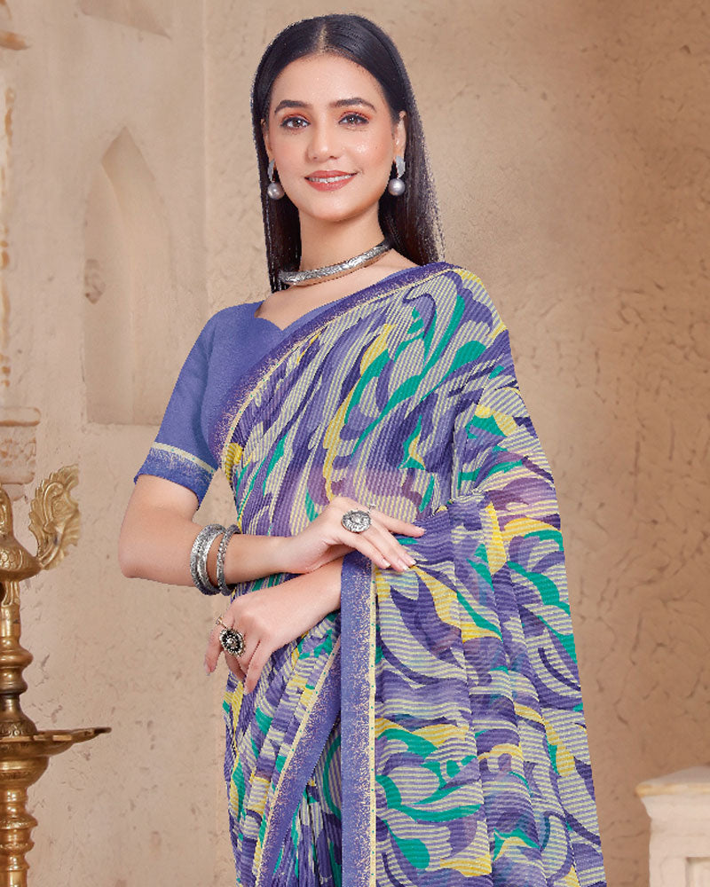 Vishal Prints Dark Lavender Printed Georgette Saree With Fancy Border