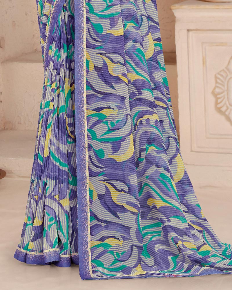 Vishal Prints Dark Lavender Printed Georgette Saree With Fancy Border
