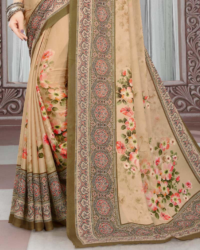 Vishal Prints Very Light Brown Digital Print Criva Crepe Saree
