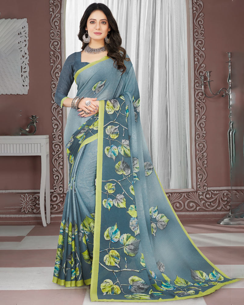 Vishal Prints Grey Digital Print Criva Crepe Saree