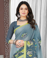 Vishal Prints Grey Digital Print Criva Crepe Saree
