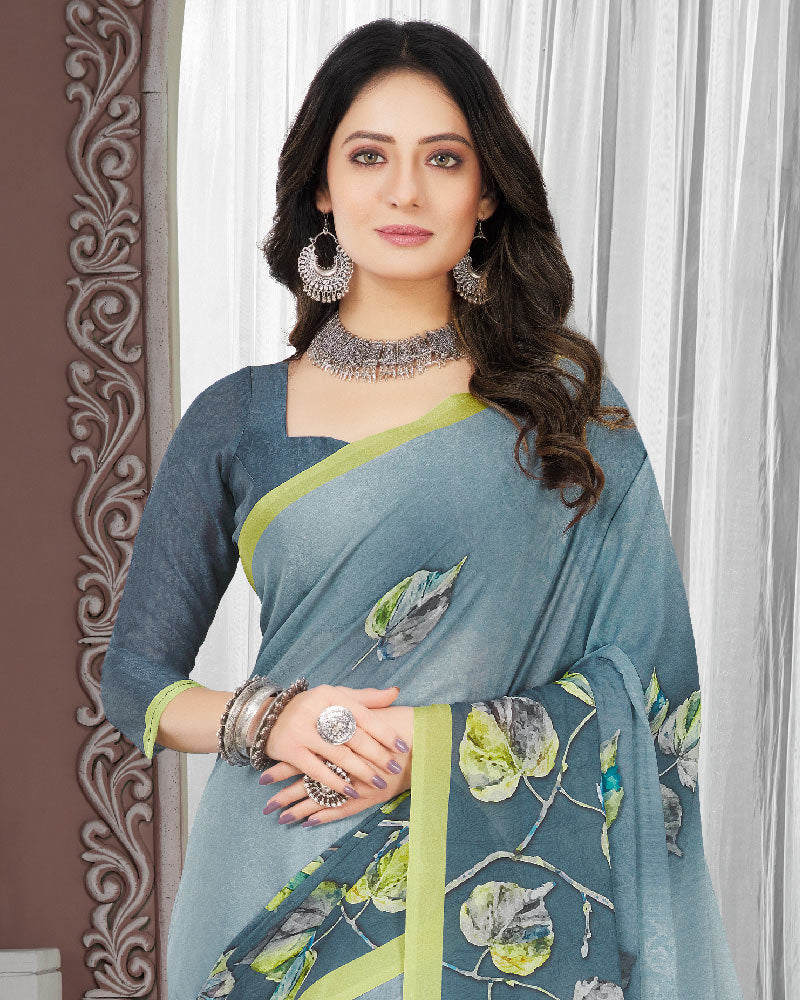 Vishal Prints Grey Digital Print Criva Crepe Saree