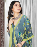 Vishal Prints Grey Digital Print Criva Crepe Saree