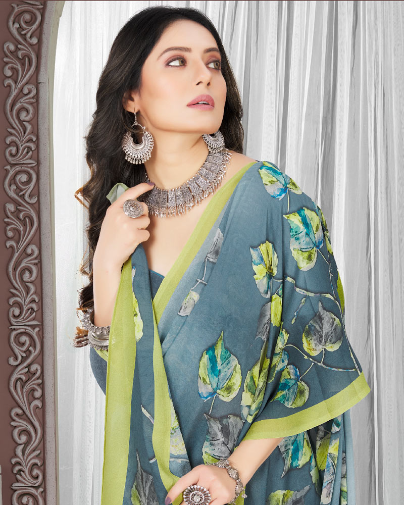 Vishal Prints Grey Digital Print Criva Crepe Saree