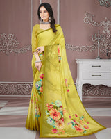 Vishal Prints Light Olive Green Digital Print Criva Crepe Saree