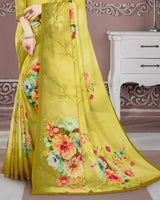 Vishal Prints Light Olive Green Digital Print Criva Crepe Saree