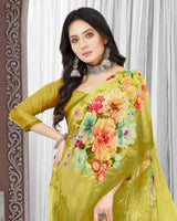 Vishal Prints Light Olive Green Digital Print Criva Crepe Saree